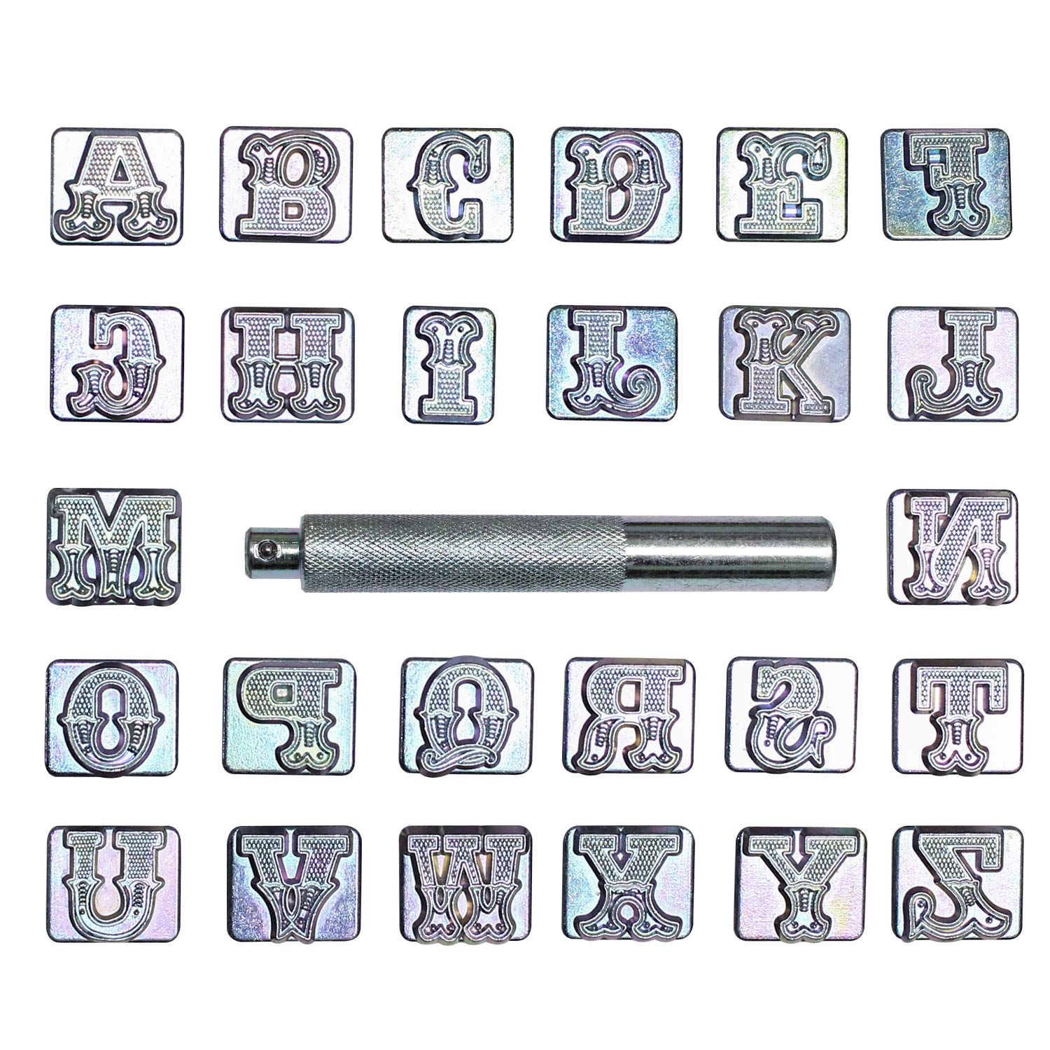 INNETOC 27 pcs 3/4″ 19mm A-Z Alphabet Letters and Pattern Stamping Punch Tools Set for Leathercraft, Belts, Saddle and Other Leather DIY Project (3/4″(19mm), Letter)