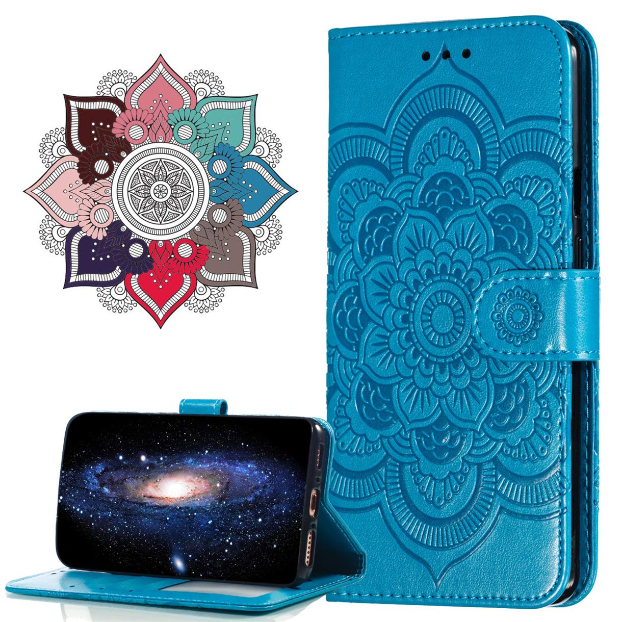 MRSTER Flip Case for iPhone 11 Pro Max PU Leather Wallet Closure Embossed Shockproof Cover with Kickstand Card Slots Holder for Apple iPhone 11 Pro Max 6.5". LD Mandala Blue — image 1
