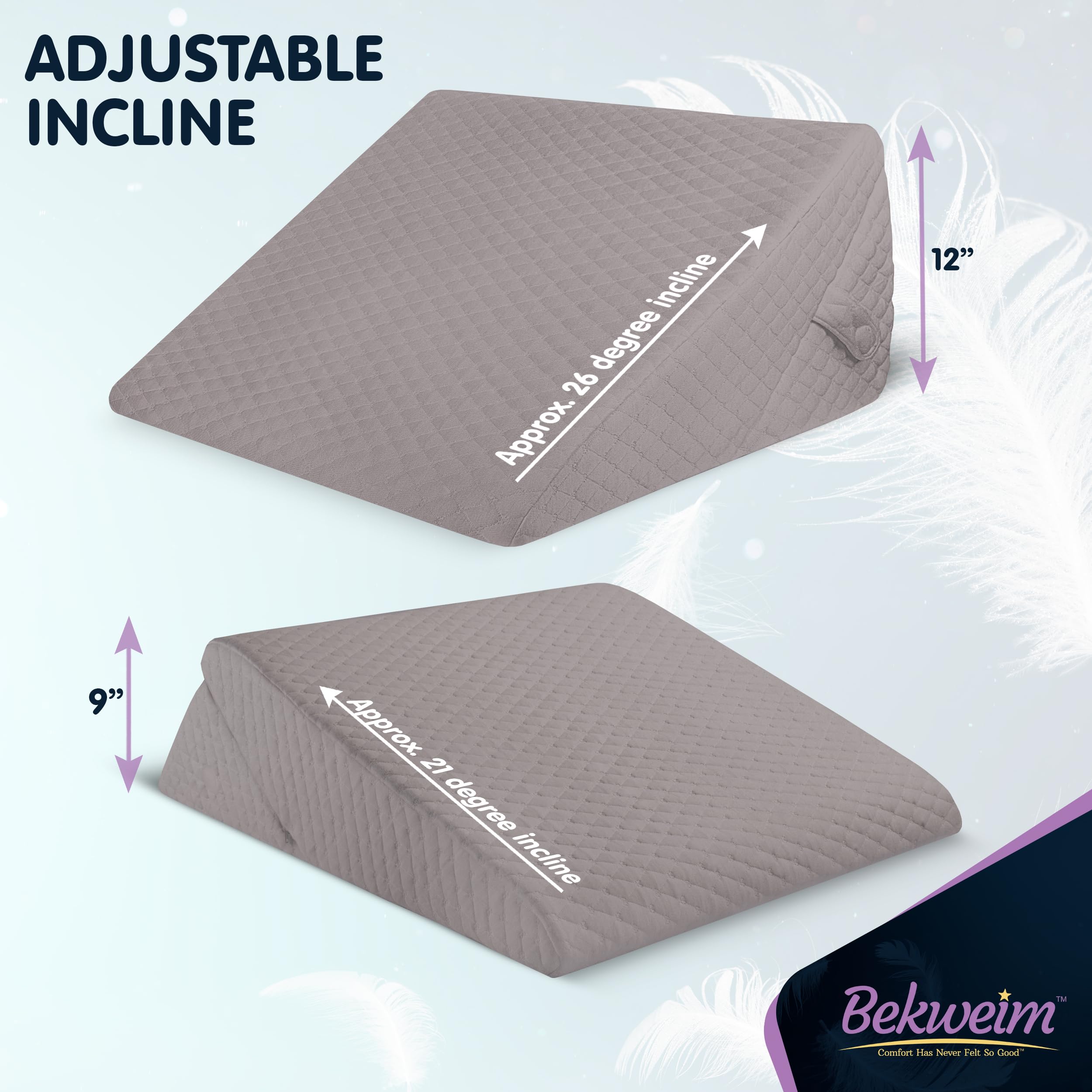 Wedge Pillow for Sleep Apnea, 12 Inch Adjustable Height Bed Wedge Pillow for Headboard, Gerd, Acid Reflux Relief, Snoring, and Post Surgery Recovery. Bed Pillow for Sitting Up in Bed