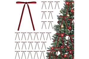 NEBURORA 32 Pcs Velvet Bow Christmas Ornaments 5x7 Inch Vintage Dark Red Velvet Ribbon Bows for Christmas Tree Wreath Indoor 