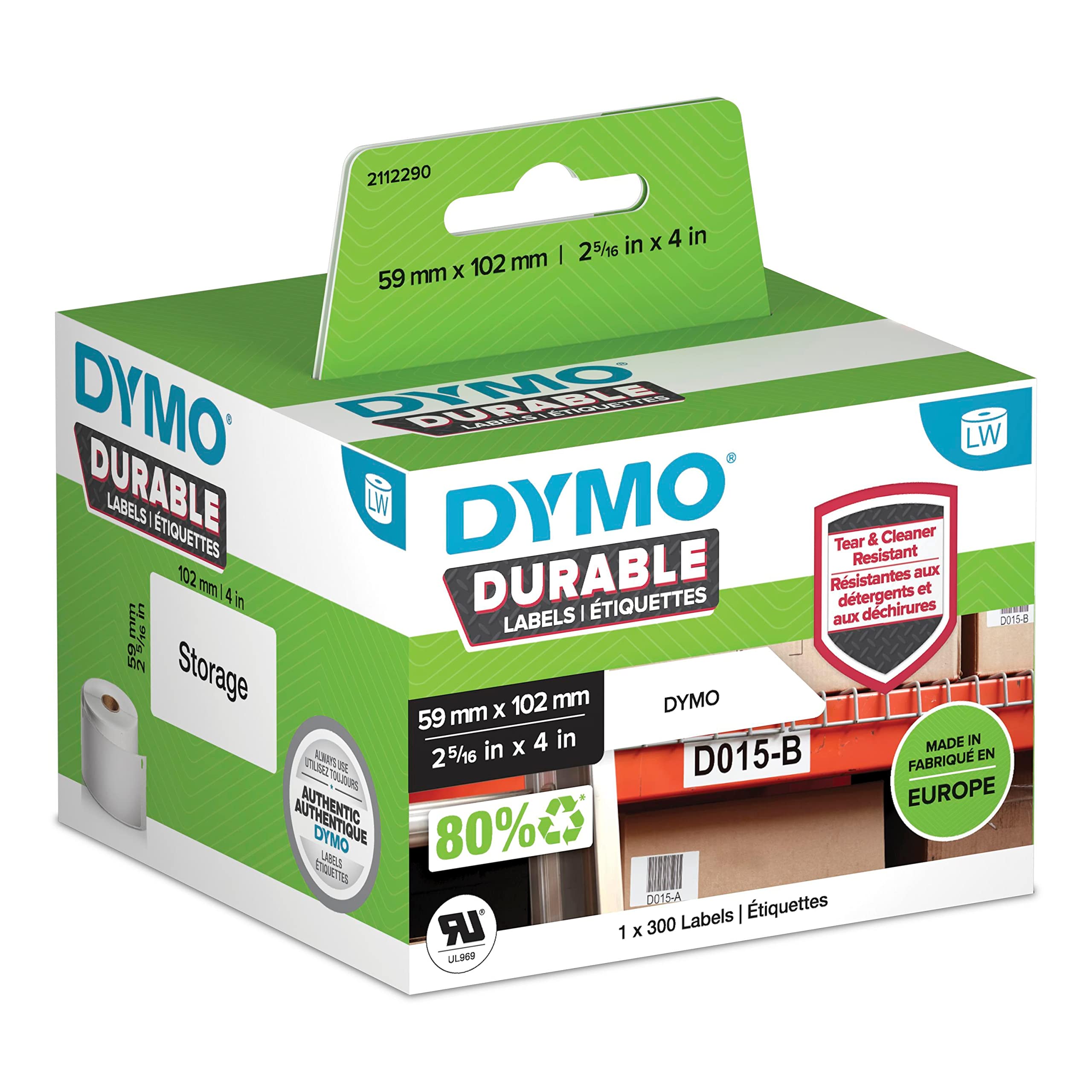 DYMO Original LabelWriter Durable Labels | 59mm x 102mm | White Poly | 300 Self-Adhesive Labels | High-Performance | for LabelWriter Label Makers