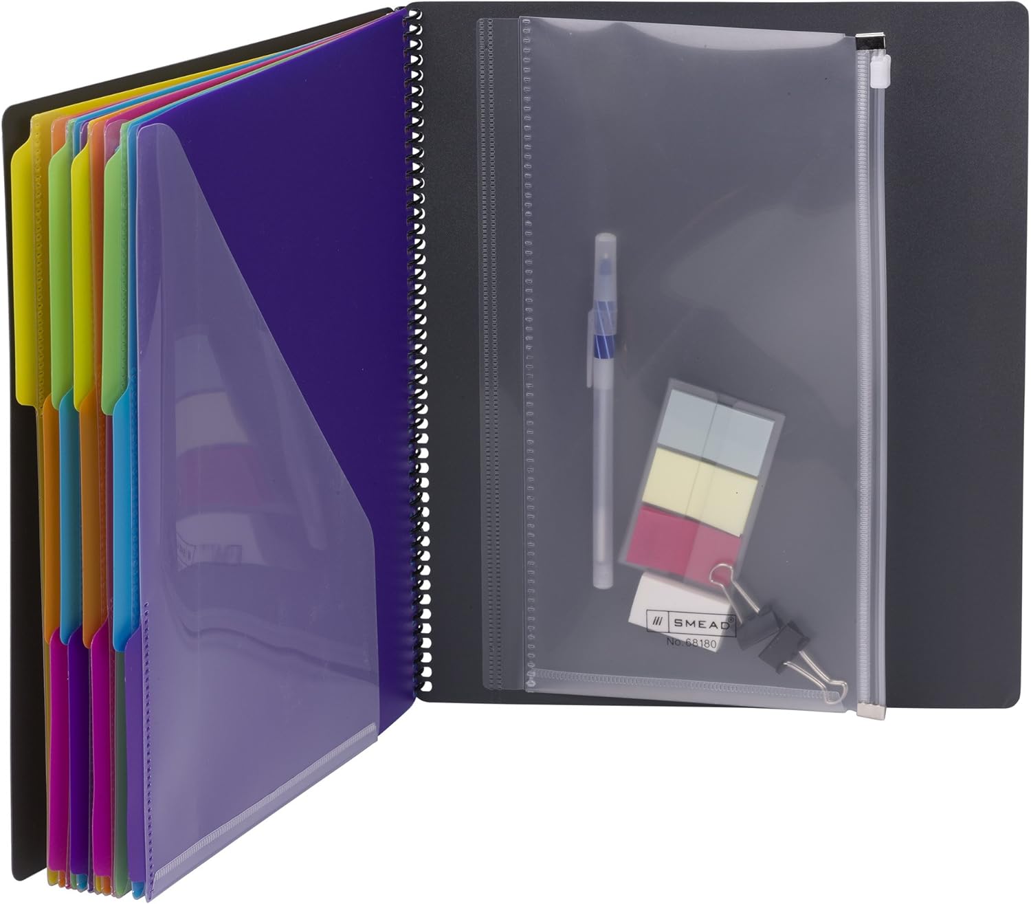 Smead 24 Pocket Poly Project Organizer, Letter Size, 1/3-Cut tab, Gray with Bright Colors (89206) : Office Products