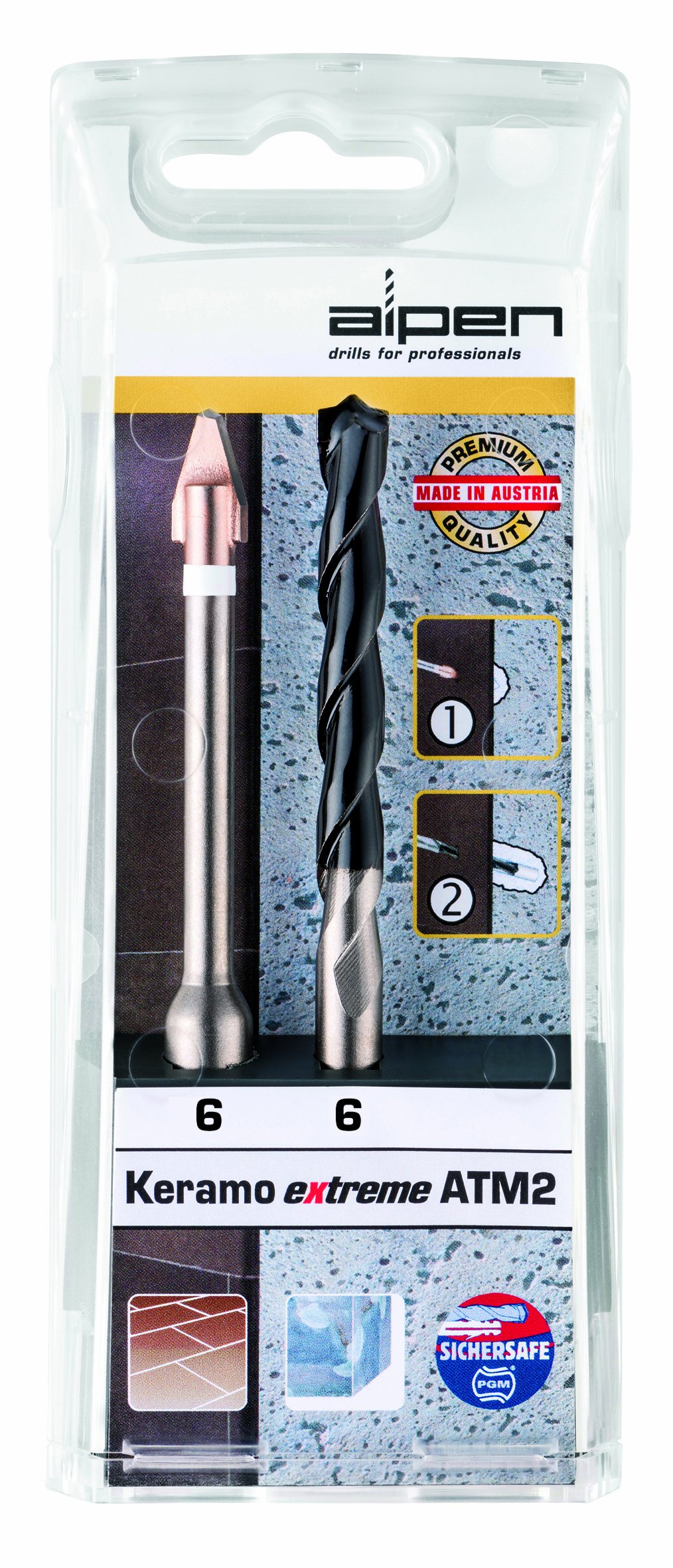 Alpen 300062100 Porcelain/Gres Tile Drill Bit Set, Silver/Black, 6 mm, Set of 2 Piece