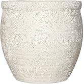 Haispring 12" Dia Fiberstone Planter &ndash; Modern Farmhouse Indoor/Outdoor Flower Pot, Beige Container with Grainy Matte Texture &amp; Built-in Drainage Hole | Decorative Pot for Patio, Porch, Garden