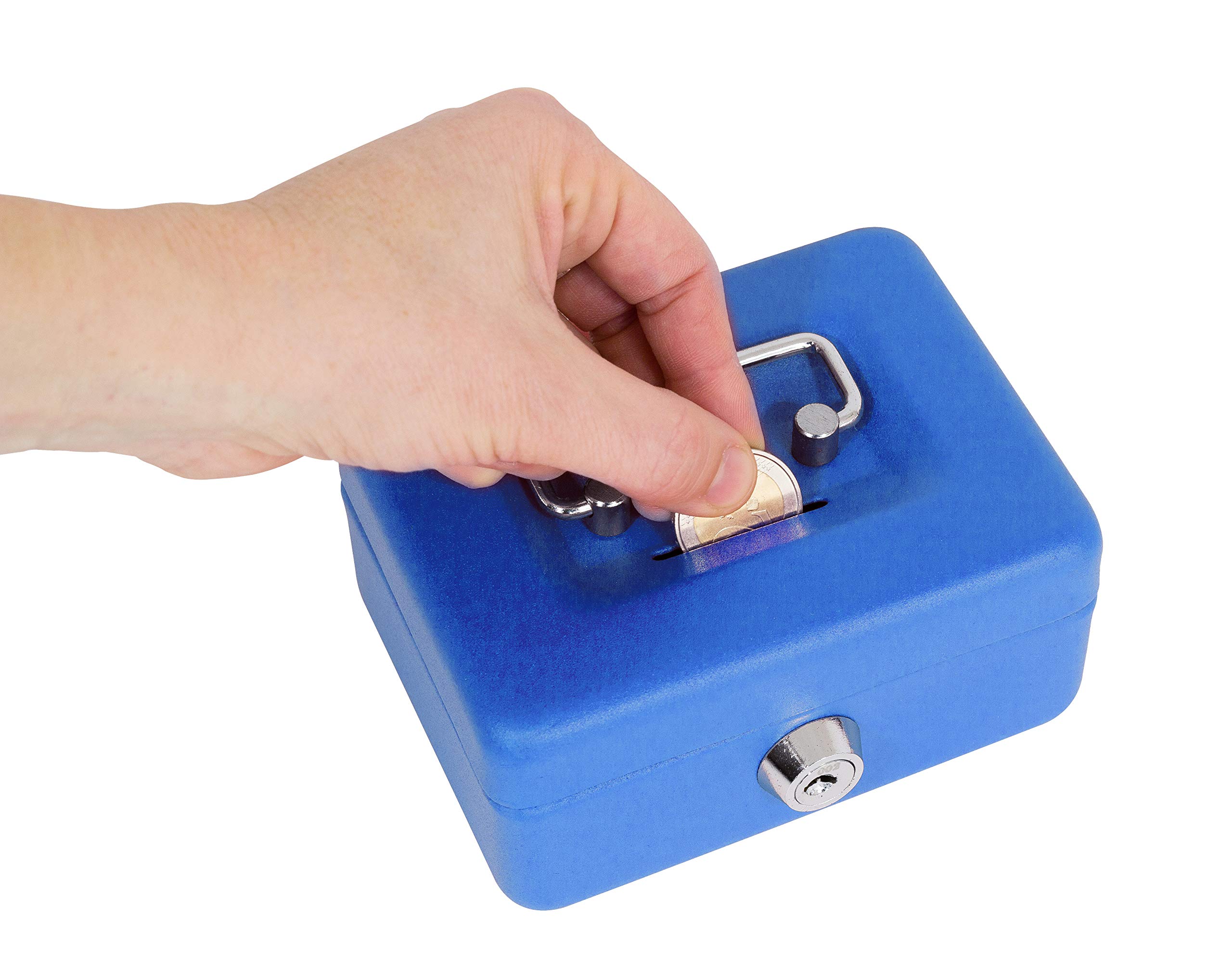 ARREGUI Elegant Steel Cash Box | Lockable Till with Slot | Blue, 12.5 cm Wide