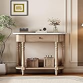MTHOUSE 36" Narrow Console Table with Curved Corner | Retro Entryway Table with Top Drawer and Open Shelf | Sofa Table Consol