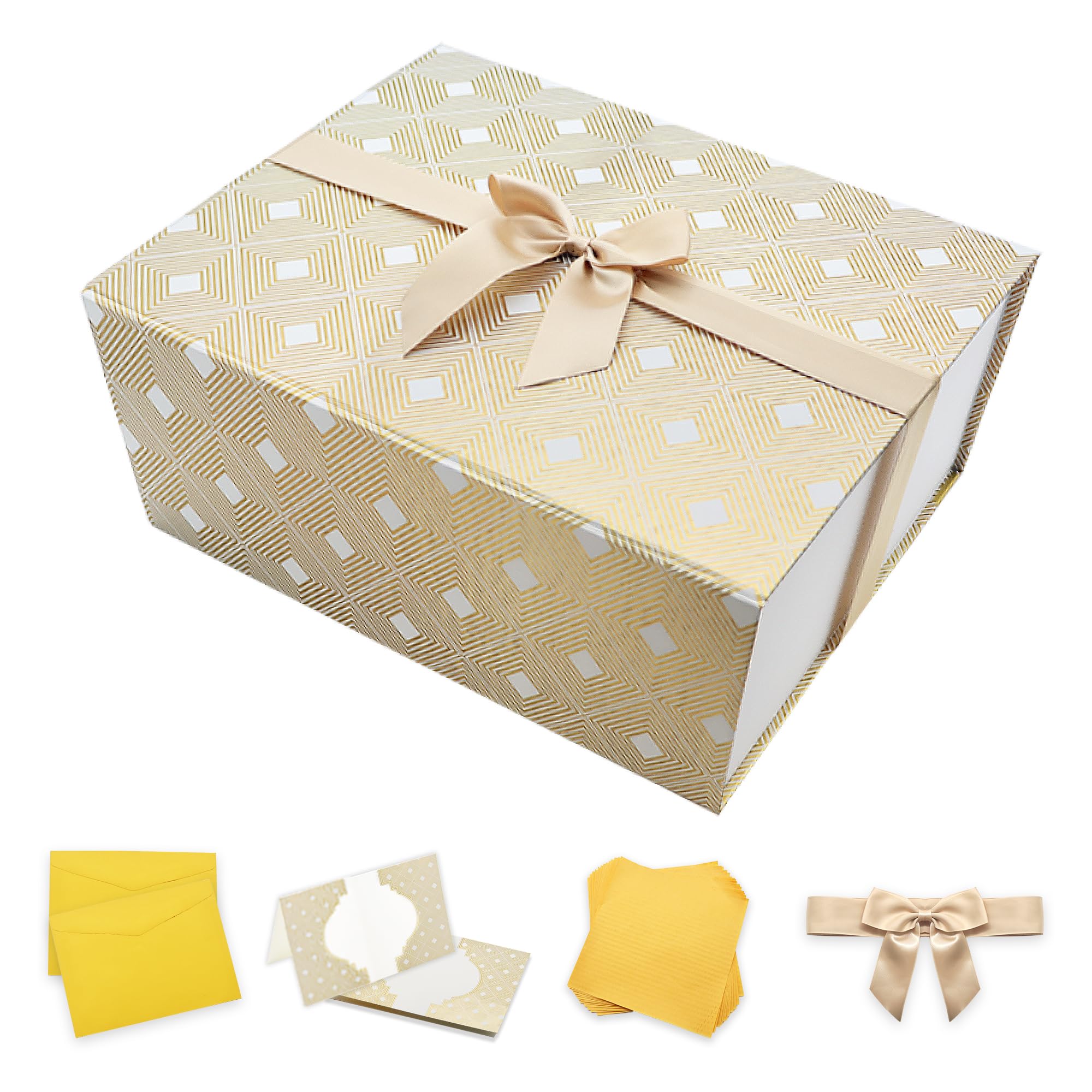 Photo 1 of JC&YUKI Elegant Gift Box, the Magnetic Lid Gift Boxes for Presents - Perfect for Birthday, Wedding & Special Occasions | Large Cute White Box, Sturdy Empty Box,Includes Card & Ribbon, 13" x 10" x 5"