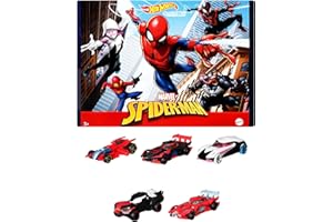 Hot Wheels Marvel Spider-Man Toy Cars 5-Pack in 1:64 Scale, Set of 5: Spider-Man, Proto-Suit Spider-Man, Miles Morales, Spider-Gwen & Venom