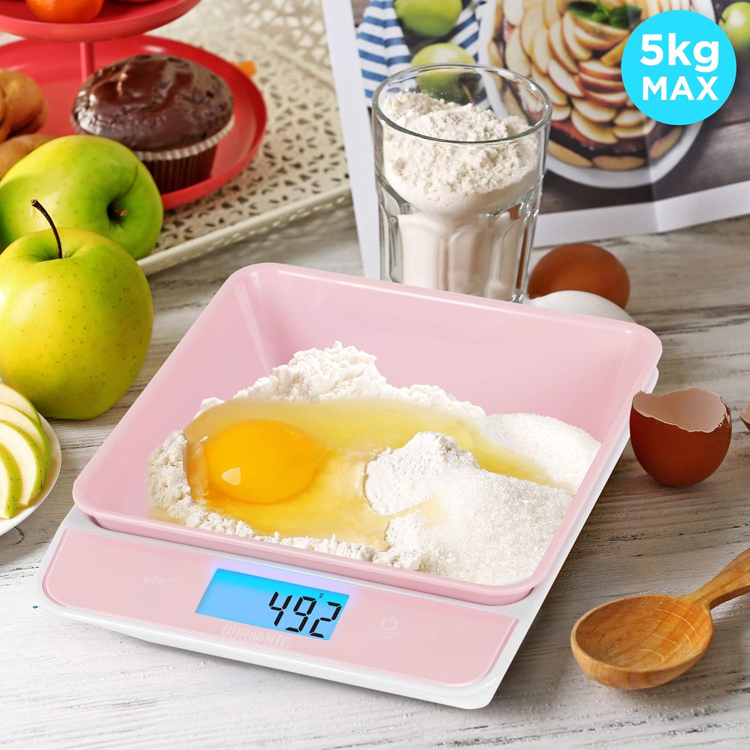 Duronic Digital Kitchen Scales KS100 RD Electronic Kitchen Scale with Bowl Measuring Weighing Scale Red Baking Scale for Cooking Baking Mail Pet Food Measurement Baker Weight Scale - Image 4