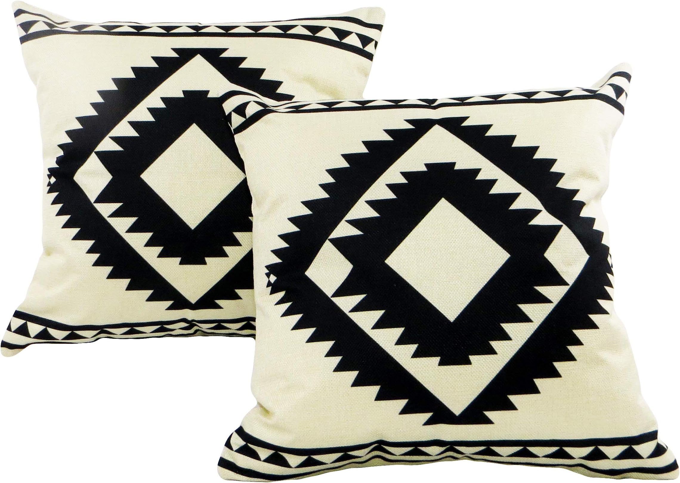 Seeking ROAM Decorative Accent Throw Pillow Covers, 18 x 18 Inch, 2 Covers with Zippers, White and Black Southwest Geometric Print