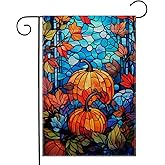 Garden Flags, Garden Flag, Stained Glass Style Pumpkin Maple Leaf Double-Sided Flags for Farmhouse Yard Outdoor Decoration-12 x 18inch (Pumpkin)