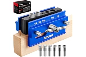 DAYDOOR 2.1" Self Centering Dowel Jig, Universal Capacity Doweling Jig & Drill Guide for Woodworking, Complete Kit with 6 Steel Bushings for Straight Holes(Blue)