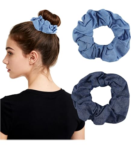 Amazon.com : Blue Jean Hair Scrunchies Blue Denim Hair Ring  display picture 2