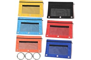 Suweiyuanshiyi Lot de 6 trousses à crayons à 3 anneaux, double fermeture éclair avec fenêtre en maille avec 3 anneaux de clas