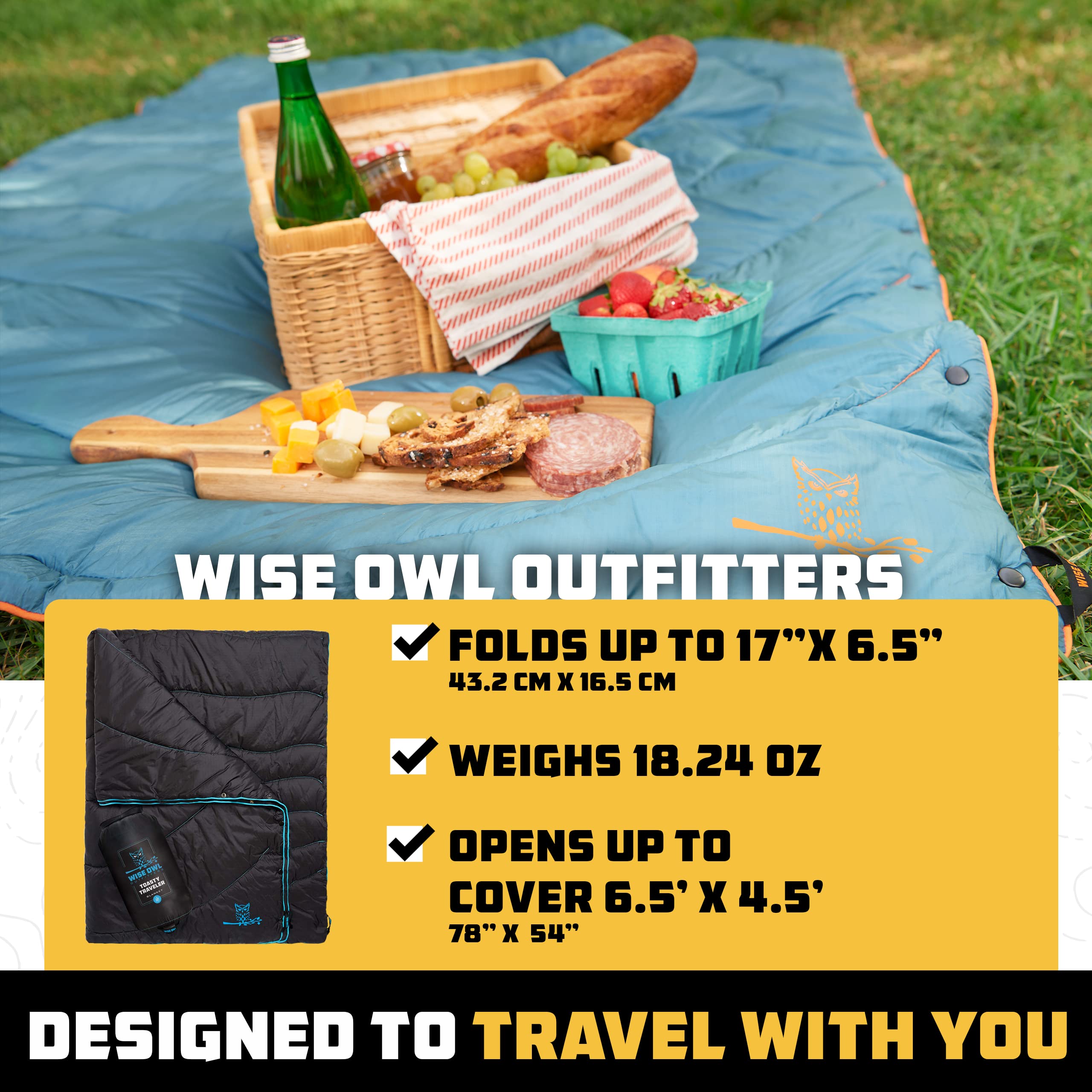 Wise Owl Outfitters Outdoor Camping Blanket – Lightweight Packable Puffy Quilt for Backpacking, Hiking & Travel – Warm Water Resistant Blanket for Cold Weather Camping