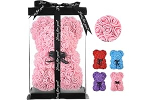 Artificial Flowers Rose Bear ,Rose Teddy Bear, Flower Bear Cub, Forever Rose Everlasting Flower for Window Display, Anniversary Christmas Valentines Gift (Light Pink)