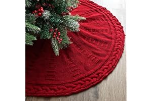 LimBridge Knitted Christmas Tree Skirt: 36 Inches Wine Red Tree Skirt, Braided Cable Knit Thick Rustic Christmas Tree Decorations, Farmhouse Christmas Decor Xmas Holiday Home Party Decorations
