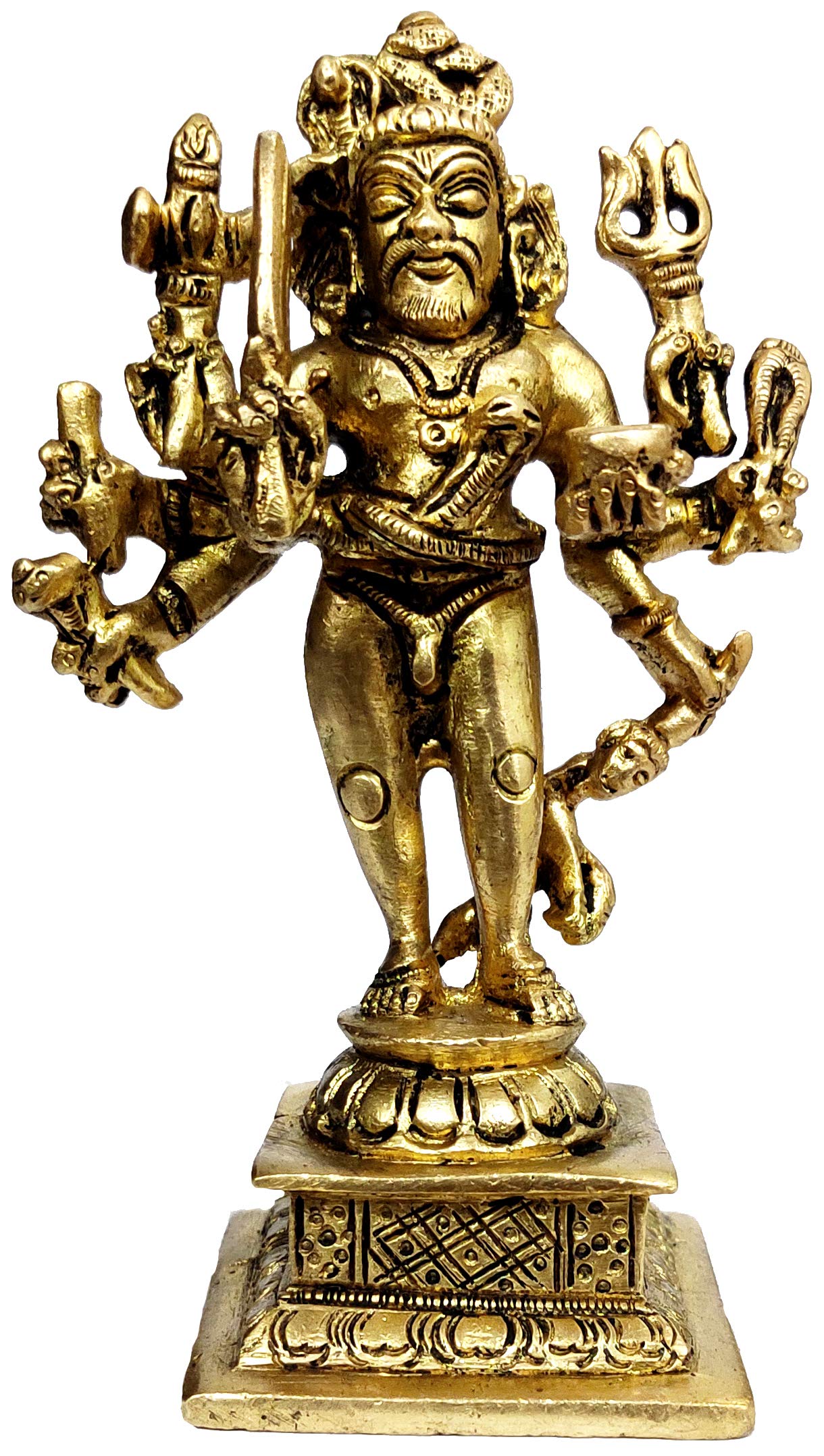Purpledip Brass Idol Kaal Bhairava, Avatar of Siva: Rare Collectible Statue of Mahakala Bhairav, Hindu Tantric Deity (12073)