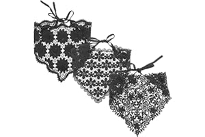 PLAFOPE 3pcs Black Hollow Flower Triangle Hair Scarves Bandanas for Women, Lace Edge Head Kerchiefs, Floral