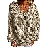Floerns Women's Plus Size Long Sleeve Crochet Knit Drop Shoulder Beach Hoodie Sweater Pullover