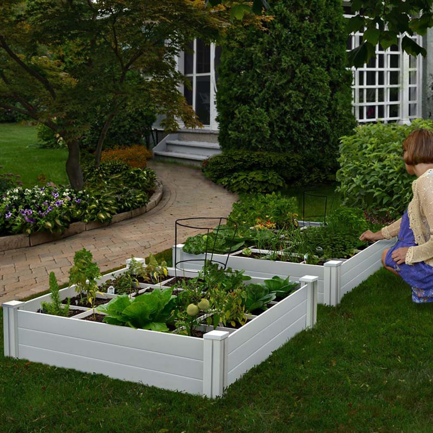 Vita 120x120cm Durable White Vinyl Raised Garden Bed with GroGrid, 2