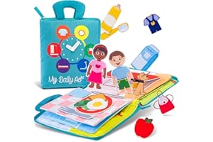 deMoca Busy Book for Toddlers, Montessori Daily Activity Quiet Book with 10 Pages for Learning Boys and Girls, Sensory Cloth Activity Book with Interactive Activities for 3 Years, Packaging May Vary