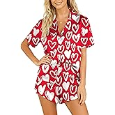 CAZYCHILD Valentines Pajamas Sets for Women Pjs Short Sleeve Top and Shorts Loungewear 2 Pcs Set Button Down Sleepwear