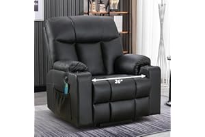 Bonzy Home 26" Extra Wide Lift Recliner Chair with Heat and Massage, Faux Leather Power Lift Chair Massage Chair for Adults Elderly, Upholstered Recliner Chairs with 2 Cup Holders, Side Pocket