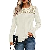 DERAX Women's Long Sleeve Shirt Top Crew Neck Lace Mesh Casual Dreesy Work 2026 Spring Tunic Blouse