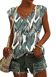 AUSELILY Womens Cap Sleeve T-Shirt Casual Loose Fit