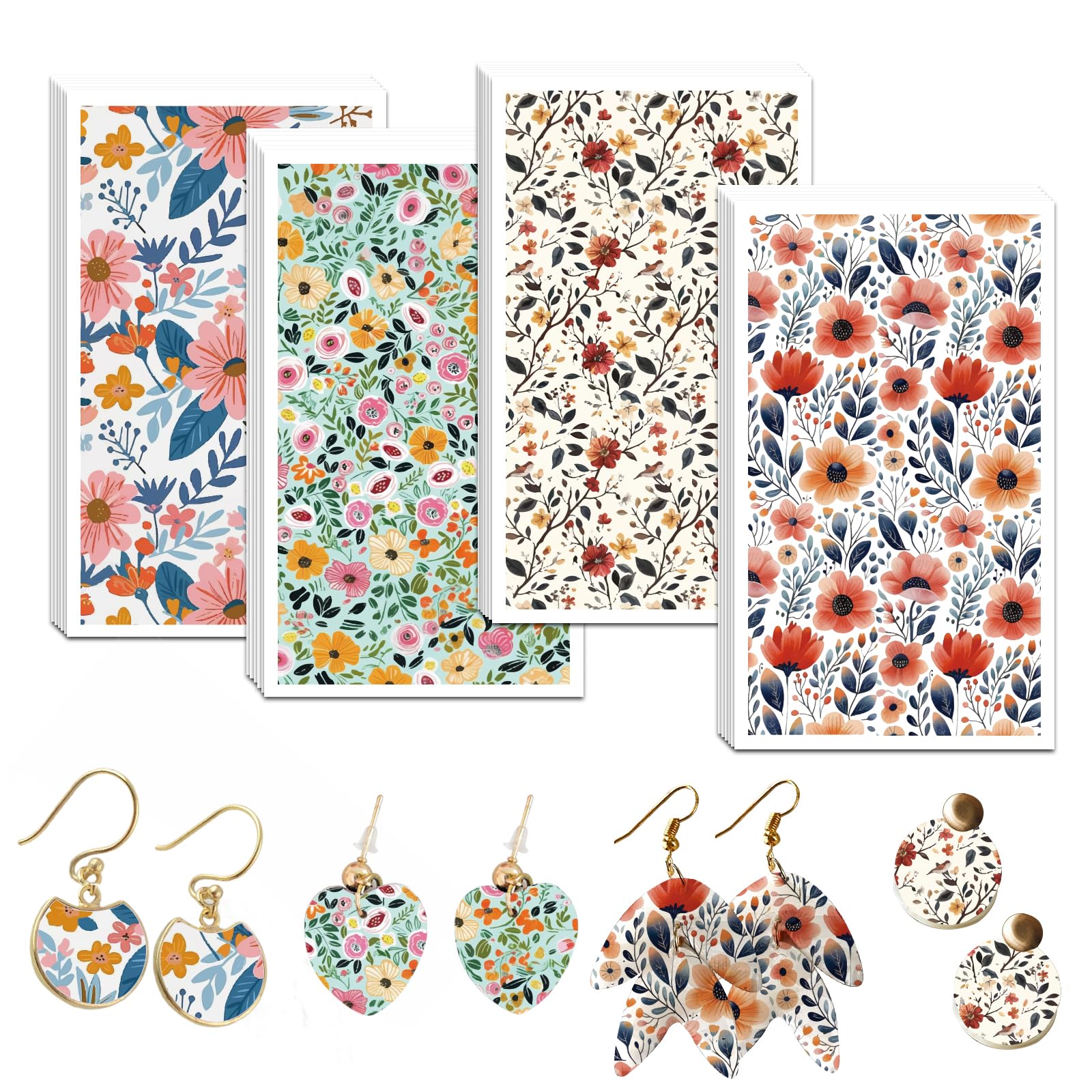OLYCRAFT 24Pcs Flower Clay Transfer Paper 4 Design Transfer Paper for Polymer Clay Colorful Floral Polymer Clays Transfers Sheets Mini Flower Transfers Papers for Clays Earrings Jewelry Making