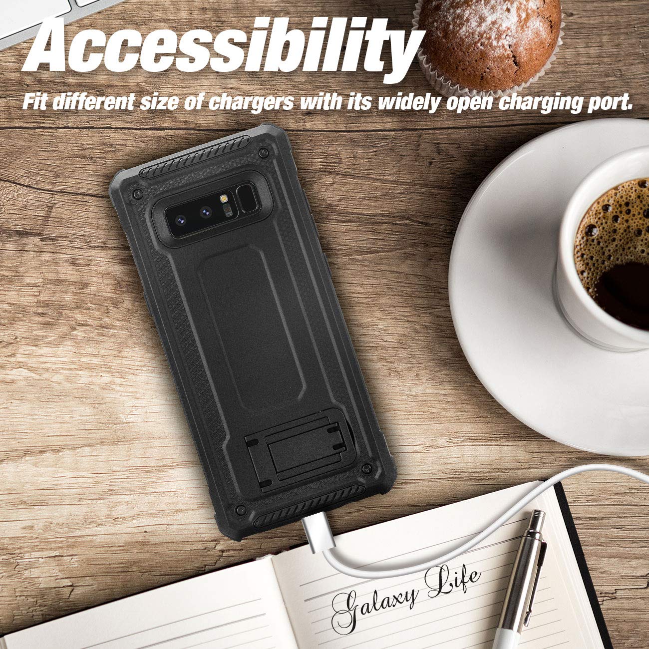 Galaxy Note 8 case, eSamcore Full Body Protection Shockproof Case Cover with Rugged Heavy Duty Holster Clip Kickstand [WITHOUT Built-in Screen Protector] for Samsung Note 8 2017 [BLACK]