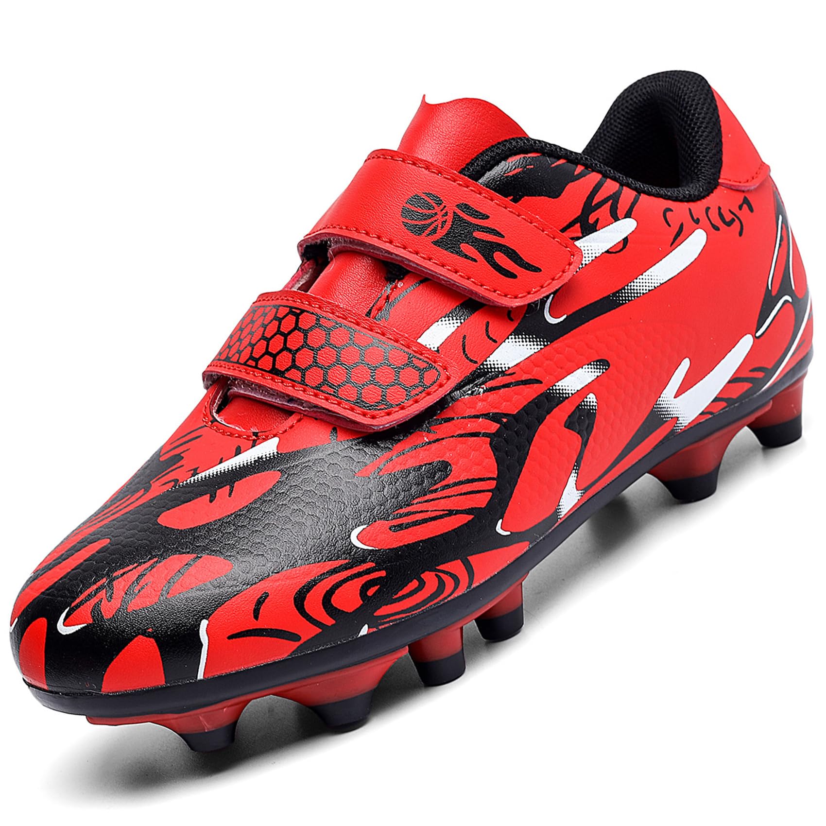 Photo 1 of ASOCO DREAM Kids Soccer Cleats Boys Girls Firm Ground Soccer Shoes Youth Professional Athletic Outdoor Football Cleats Shoes,Red,5 Big Kid