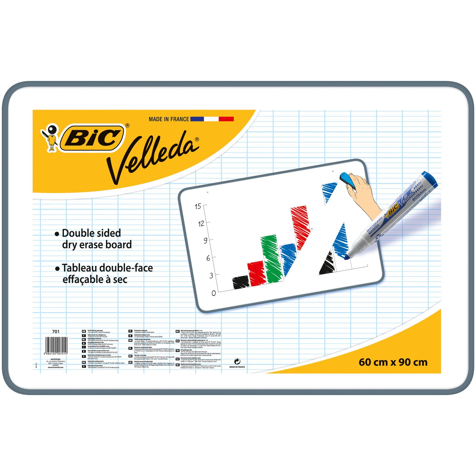 BIC VELLEDA Dry Wipe White Board 60 x 90cm Double-sided board