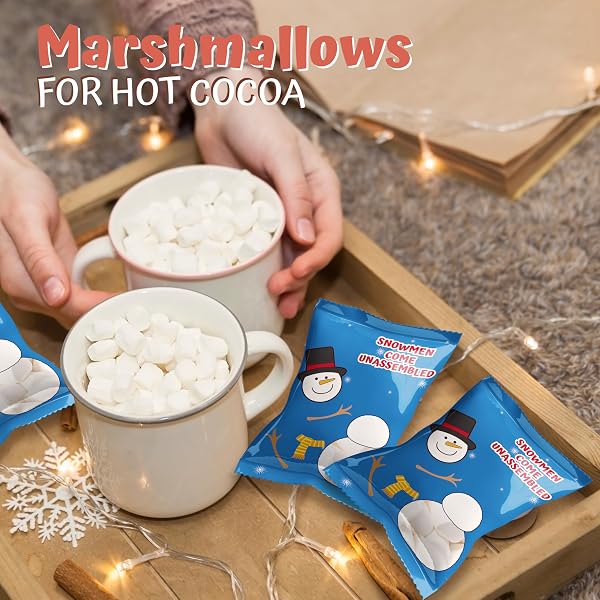 4E’S NOVELTY 24 PACKETS 3 ASSORTED CHRISTMAS MINI MARSHMALLOWS – INDIVIDUALLY WRAPPED SNOWMAN MARSHMALLOWS PACKS FOR HOT CHOCOLATE & HOT COCOA TOPPERS, VANILLA FLAVORED