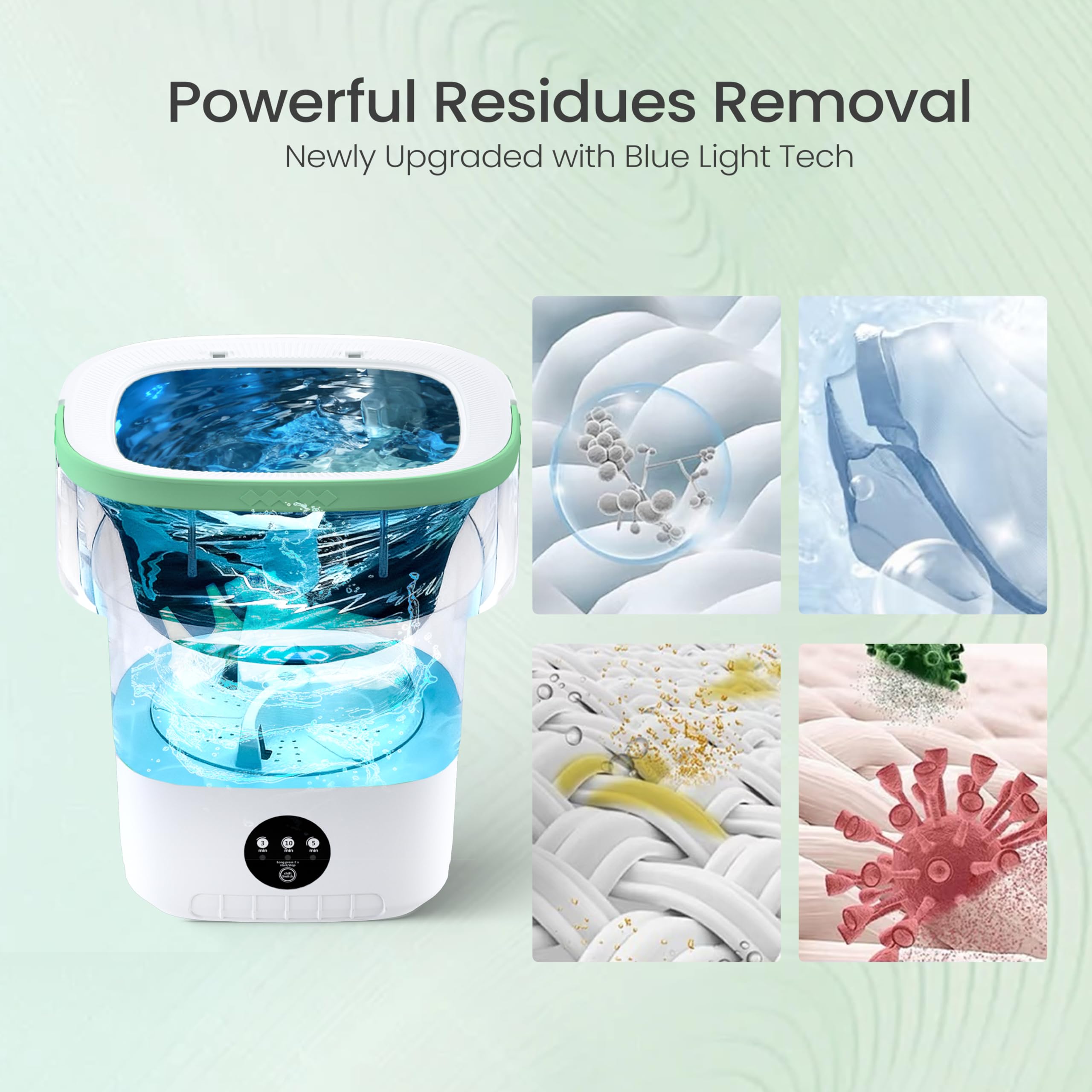 Portable Washing Machine - 16L Mini Foldable Washer with Spin Basket, 3 Cleaning Modes & Deep Cleaning for Small Clothes, Collapsible Laundry for Apartment, Home, Hotel and Travel (Green)