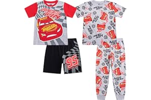 Disney Cars Lightning McQueen Boys Short Sleeve T-Shirts, Pants, and Shorts 4 Piece Set for Toddlers to Big Kids