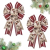 Habbiful 2 PCS Christmas Bow for Wreath, Christmas Wreath Bows for Front Door Wall Fence Decor Snowman Red White Stripes Tree Topper Bows for Holiday Party Home New Year Decoration