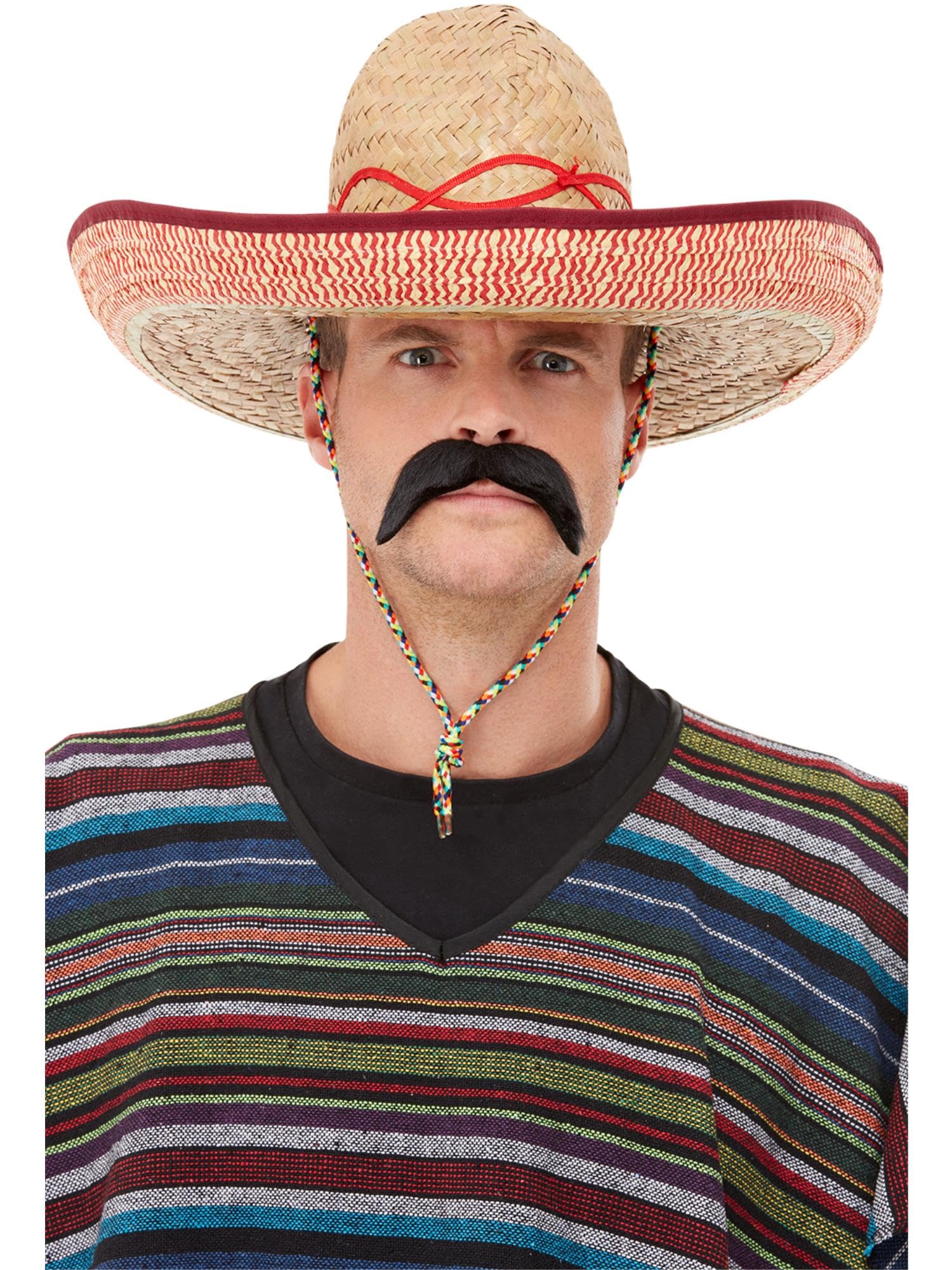 Smiffys Sombrero Straw Hat, Brown Extra Large with Tie Cord, Cowboys and Indians Fancy Dress, Adult Dress Up Hats