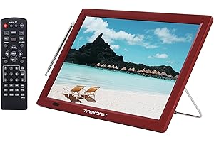 Trexonic Portable Rechargeable 14 Inch LED TV with HDMI, SD/MMC, USB, VGA, AV in/Out and Built-in Digital Tuner, Red