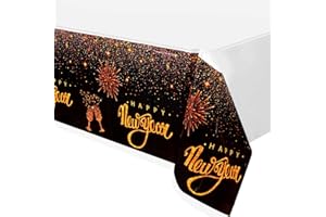 FZR Legend New Years Eve Party Supplies Tablecloth 2024 - Disposable Plastic Table Cover | Glittering Gold Happy New Year Decorations,NYE 2024 Decor (52"x90",Rectangle & Oblong)
