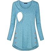 connche Women's Button Side Maternity Tunic Nursing Tops for Breastfeeding