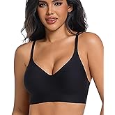 PRETTYWELL Comfortable Bras, Seamless Wire Free Everyday Bras for A to D Cups, V Neck Soft and Light Basic Bras for Women