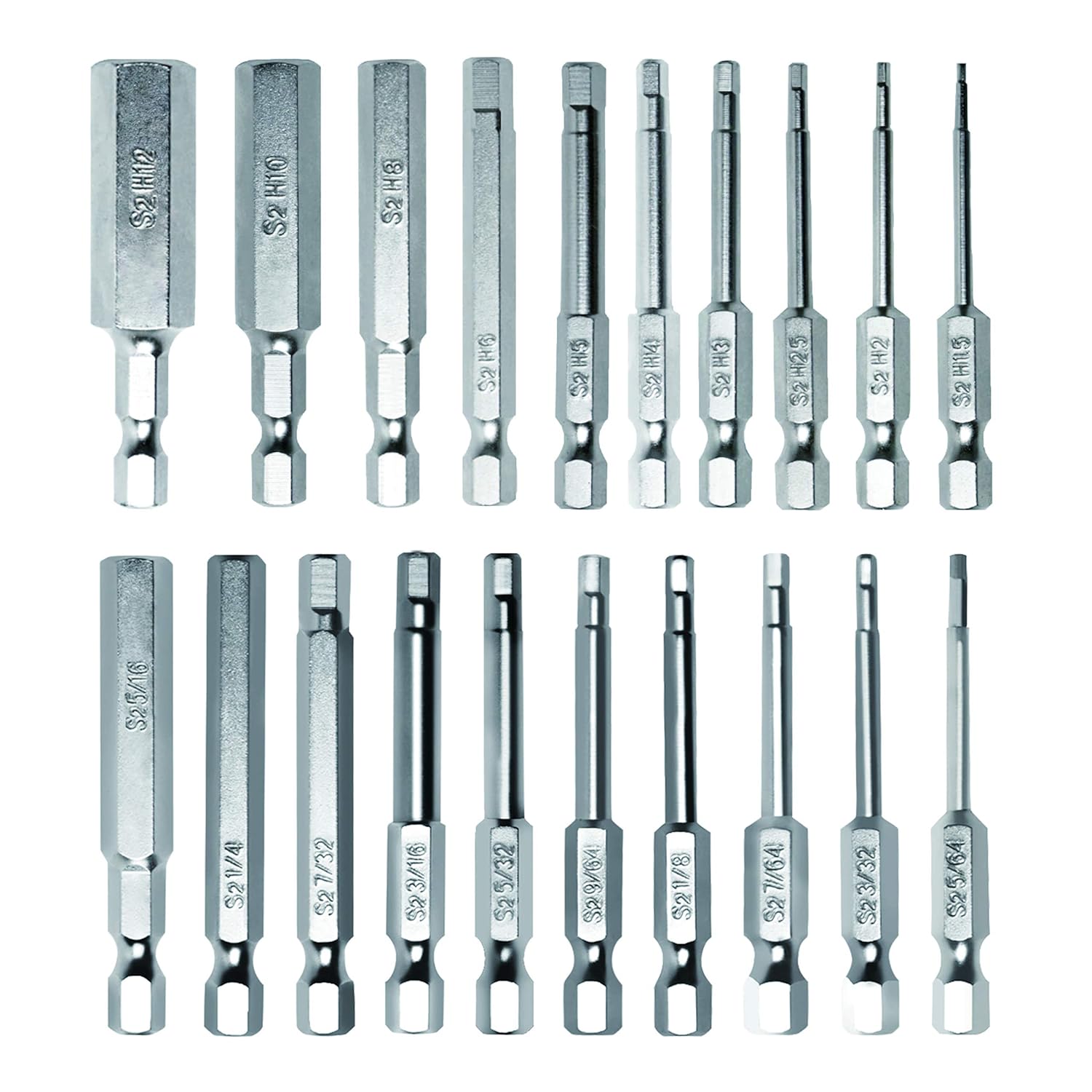 MulWark Hex Head Allen Wrench Drill Bit Set 20PC (10pc Metric & 10pc SAE), 2.3" Long 1/4" Diameter Quick Release Shank Magnetic Screwdriver Bit Set for Assembling Furniture: Industrial & Scientific