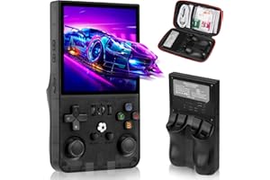 LKOHJF R36MAX Retro Game Console, Handheld Game Console with 4.0-in IPS HD Screen，Video Game Consoles with 64GB Memory, Portable Games Consoles with Storage Bag（Black）