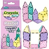CreateOn Crayola Magnetic Tiles, Building Set for Kids, Magnetic Building Toys for Kids, STEM Travel, Easter Basket Gift for Boys and Girls Ages 3+, 14-Piece Set (Pastel)