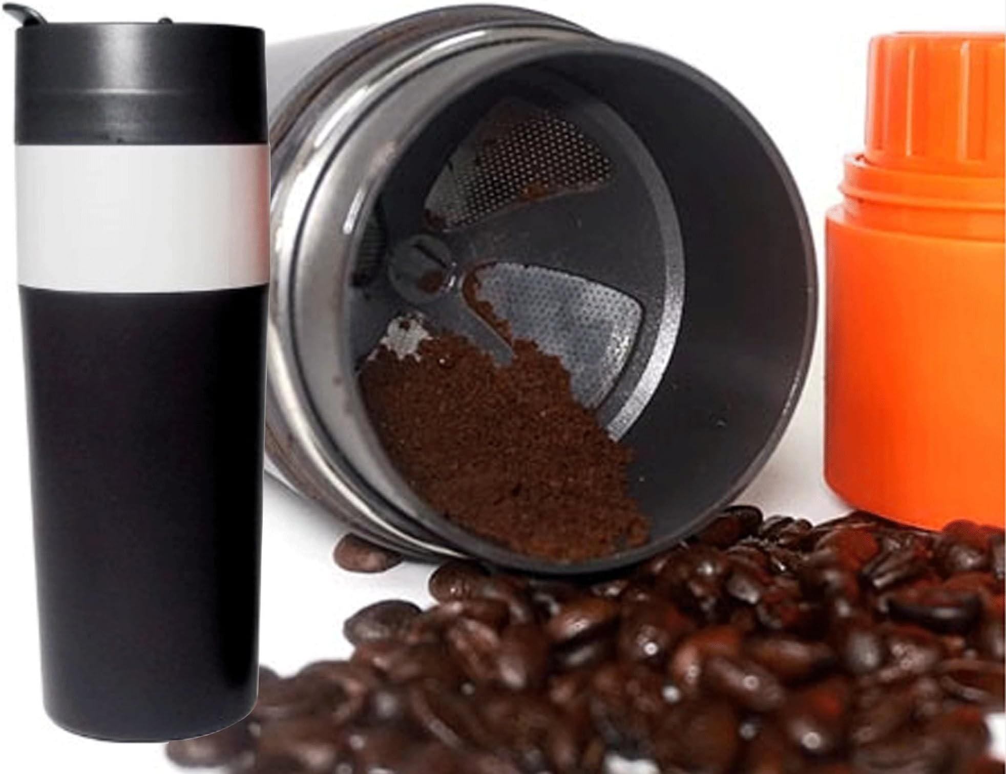 Koviss Cafe Covet Portable Coffee Maker with Mug - All in One Pour Over Coffee Maker with Coffee Grinder, Coffee Filter, and Travel Coffee Mug with Lid, Portable Coffee Brewer with Vacuum Sealed Tumbler Cup (GREY)