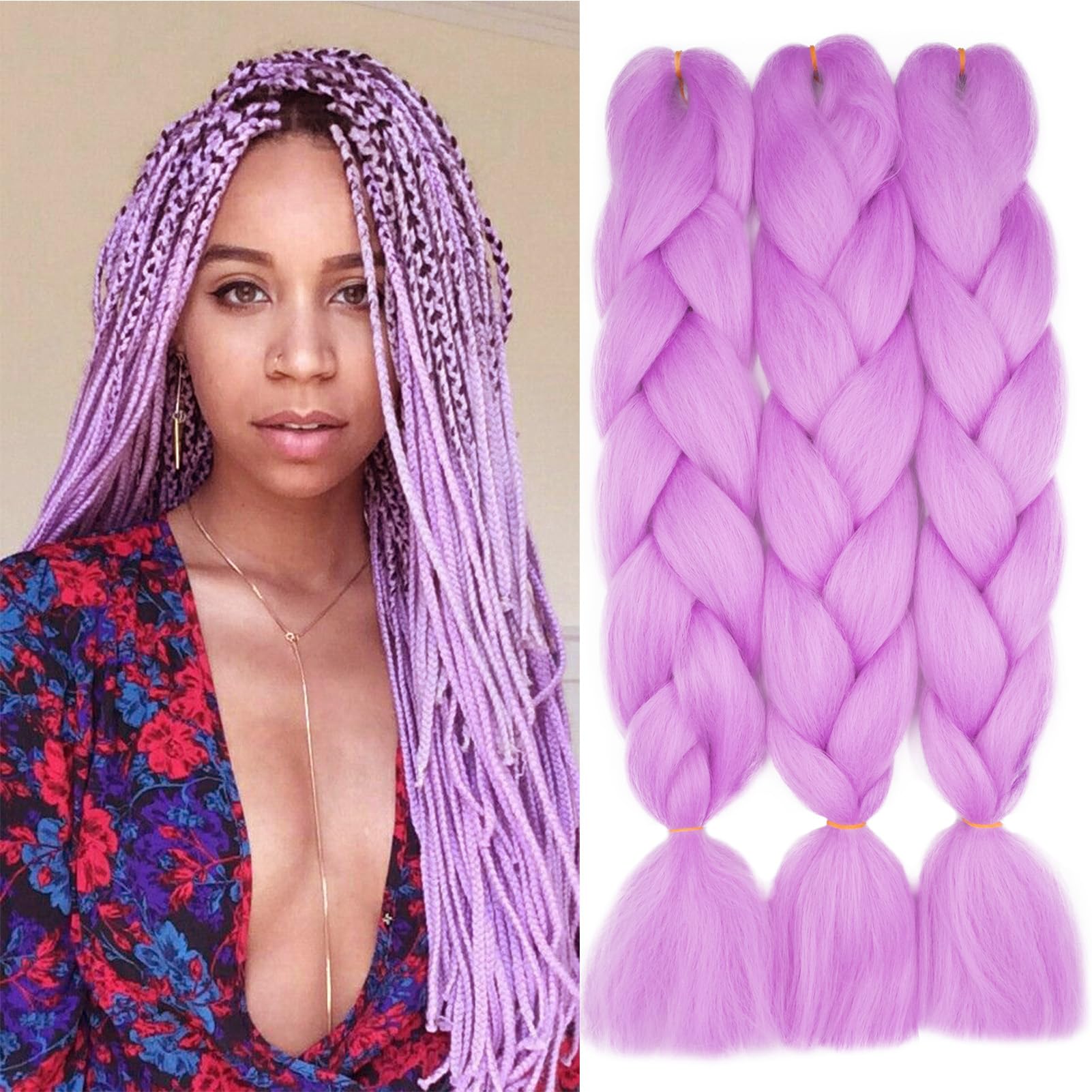 Dcbaboo Jumbo Braiding Hair Extensions 3 Packs 24 Inch Synthetic Kanekalon Ombre Afro Crochet Braids Twist 300g, Light Purple — image 1