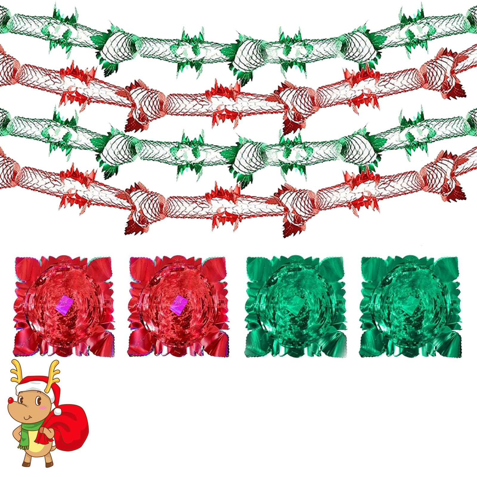 Christmas Foil Garland Festive Hanging Decorations, 8 Pack 9Ft Vintage Red Green Ceiling Decor for Xmas New Year Party Supplies