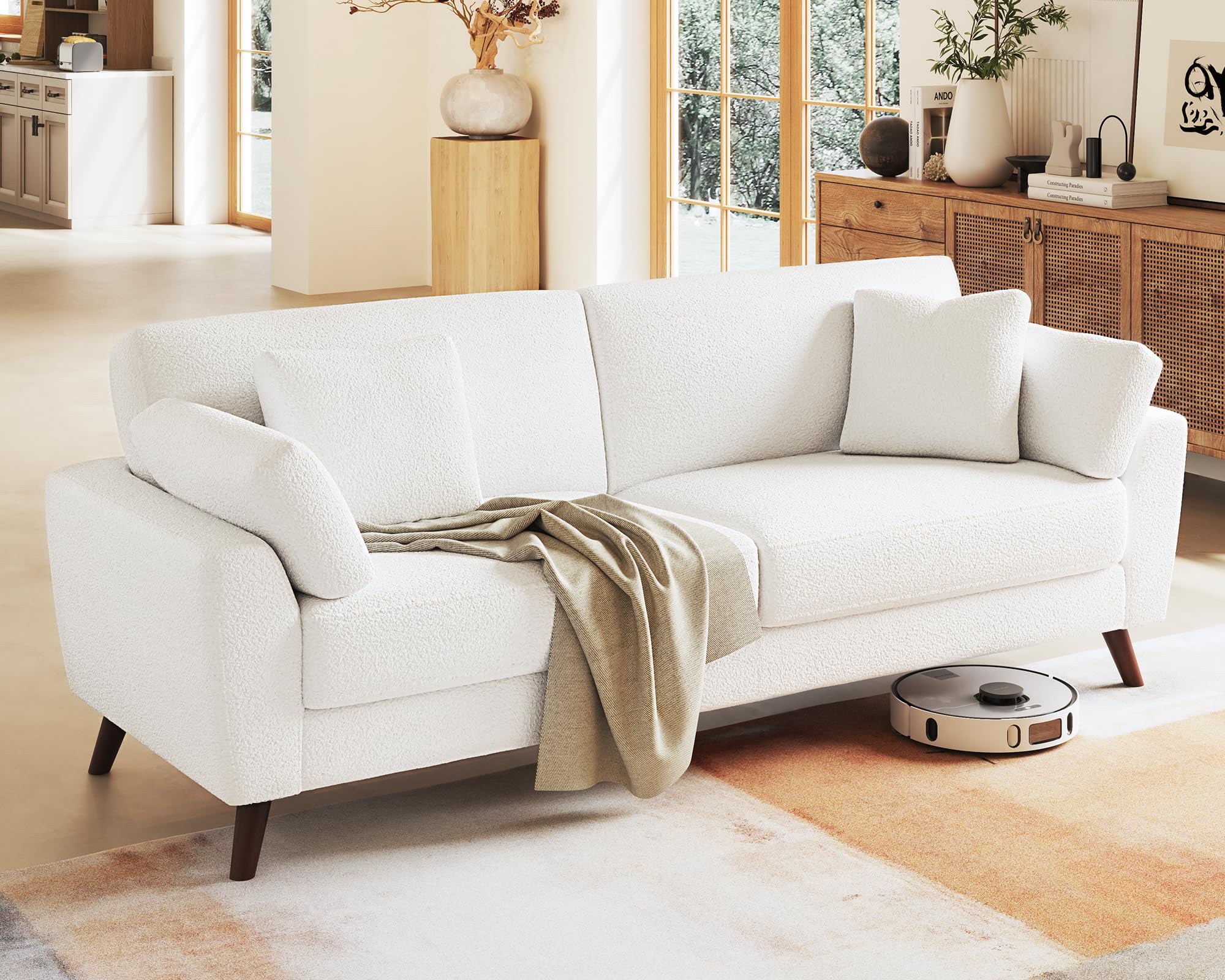 AMERLIFE Sofa, 86 Inch Modern Couch with 4 Throw